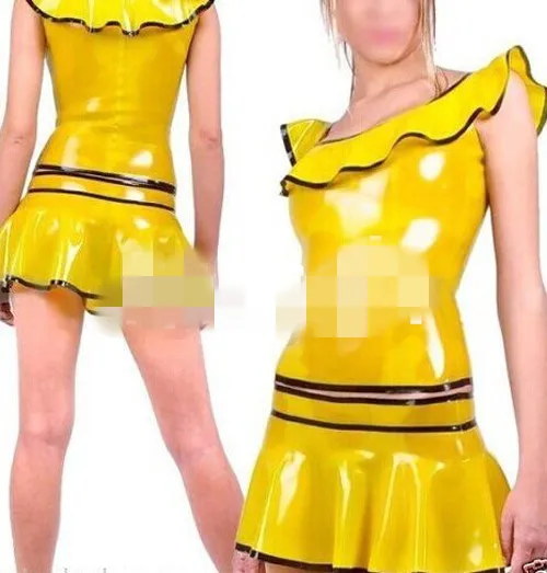 Xxl Women Fashion - Sexy moda látex vestido feminino amarelo